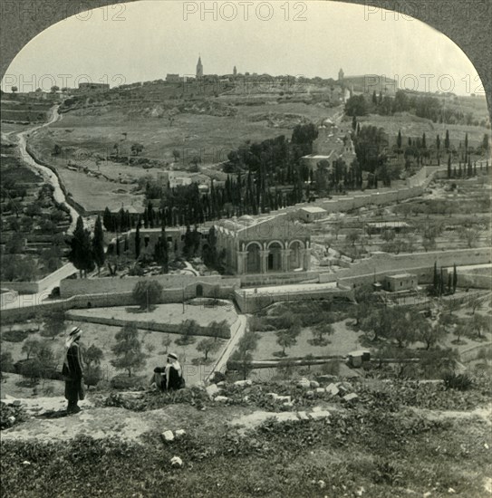 'Garden of Gethsemane and Mount of Olives from the Golden Gate, Jerusalem, Palestine', c1930s. Creator: Unknown.