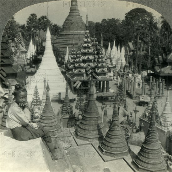 'Beautiful and Varied Pagoda Shrines of Shwe Dagon, Rangoon, Burma', c1930s. Creator: Unknown.