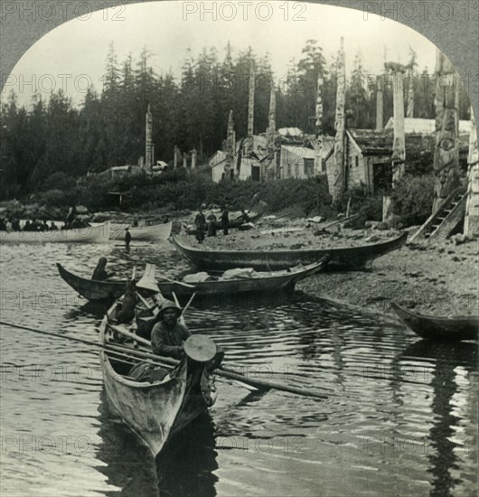 'In the Land of the Totem Poles - The Indian Village of Kassan, Alaska', c1930s. Creator: Unknown.