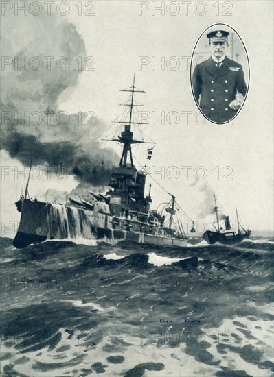 'Vice Admiral Sir John Jellicoe's Flagship, Iron Duke, Being Coaled at Sea. Inset: Vice-Admiral Jell Creator: Unknown.