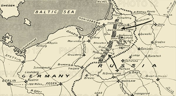 'Map illustrating the Russian Invasion of East Prussia', 1915. Creator: Unknown.