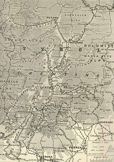 'Map of the Trentino Front', 1916. Creator: Unknown.