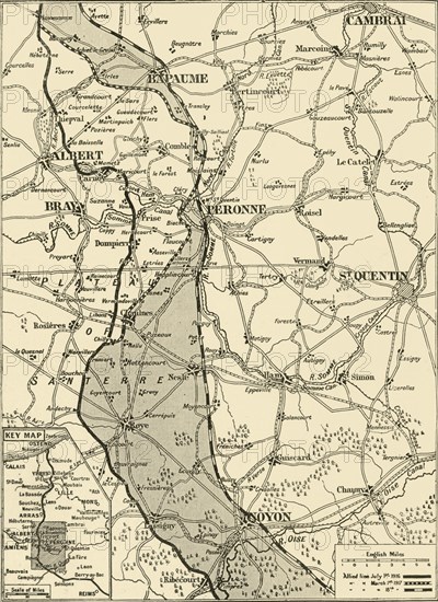 'Map Showing German Retreat in the West, 1917', 1917. Creator: Unknown.