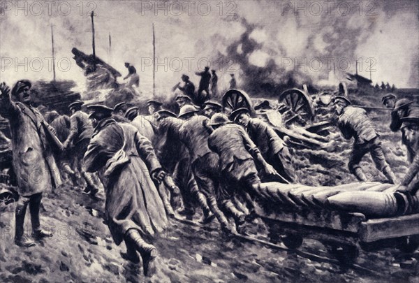 'Ammunition Forward: Rushing Up Shells for the Heavy Howitzers', 1917. Creator: Unknown.