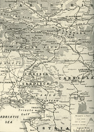 'Area of General Cadorna's Triumph on the Lower Isonzo', 1917. Creator: Unknown.