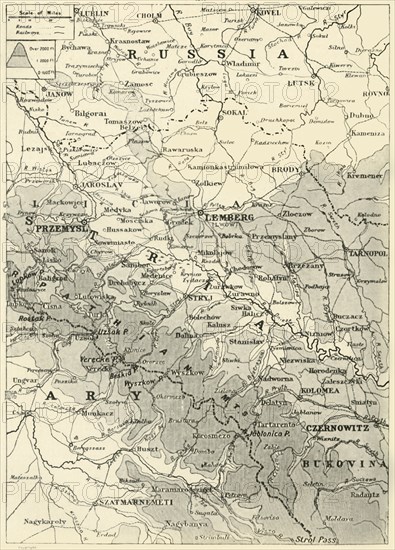 'Map Illustrating the Russian Retreat from Galicia in the Summer of 1915', 1916. Creator: Unknown.