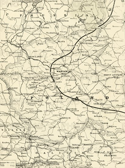 'Map of Poland Showing Position of Conflicting Nations on July 24th, 1915', 1916. Creator: Unknown.