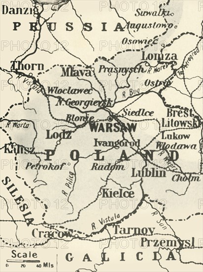 'Map of Poland Showing Russian Territory Occupied by Germany in August, 1915', 1916. Creator: Unknown.