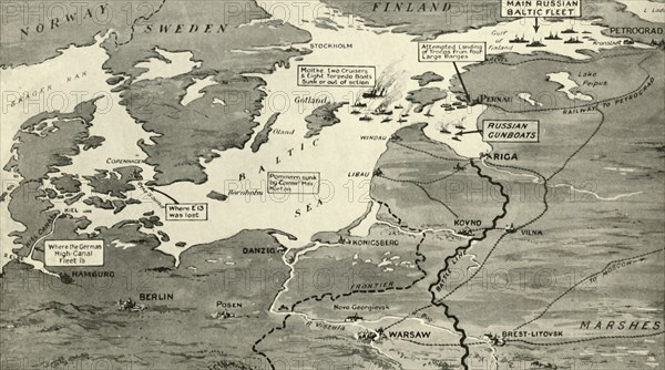 'Map indicating the Position of the Allied Naval Victory in the Baltic', 1916. Creator: Unknown.