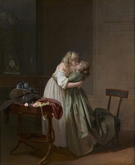 Two Young Women Kissing (Deux jeunes femmes s'embrassant), ca 1790-1794. Creator: Boilly, Louis-Léopold (1761-1845).