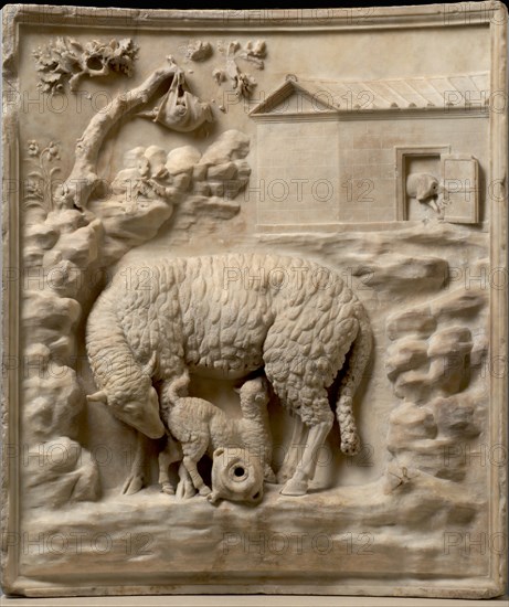 Grimani Relief: A sheep with her lamb, 1st century BC. Creator: Art of Ancient Rome, Classical sculpture .
