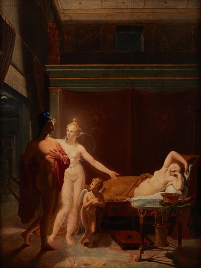 Paris and Helen (Venus and Amor escort Paris to bed chamber of Helen), 1800. Creator: Ducros, Louis (1748-1810).