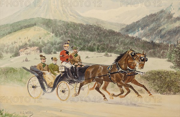 Emperor Franz Joseph I of Austria and Archduke Franz Ferdinand ? in a carriage, 1900s-1910s. Creator: Wilda, Heinrich Gottfried (1862-1922).