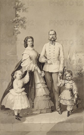 Emperor Franz Joseph I with Empress Elisabeth and their children ..., ca 1860. Creator: Anonymous.