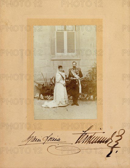 Ferdinand I of Bulgaria with his wife Princess Marie Louise of Bourbon-Parma, 1893. Creator: Anonymous.