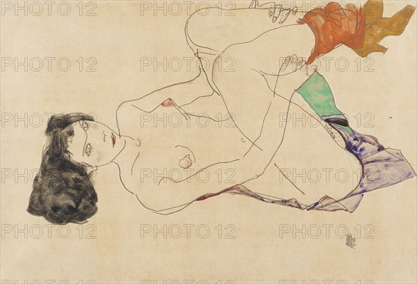 Lying Female Nude With Legs Pulled Up, 1913. Creator: Schiele, Egon (1890-1918).