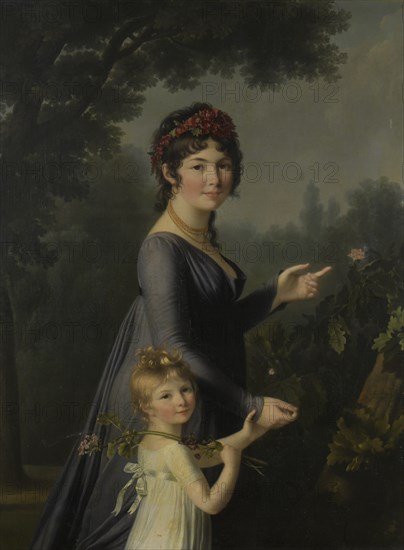 Portrait of Marie Geneviève Lemoine with her daughter Anne Aglaé Deluchi in a park. Creator: Lemoine, Marie Elisabeth (1754-1820).