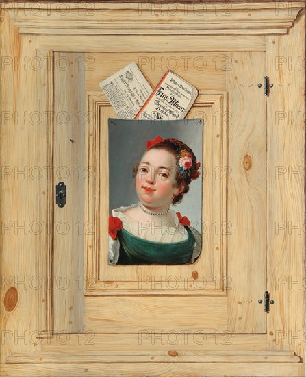 Trompe l'oeil with the portrait of a young woman, 1755. Creator: Juncker, Justus (1703-1767).