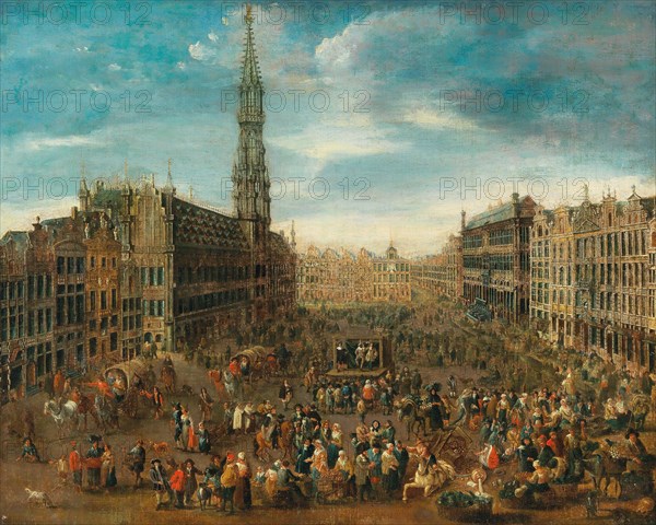 Market scene on the Grand Place in Brussels, c. 1670. Creator: Anonymous.