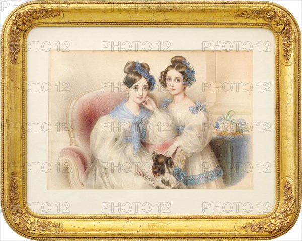 Double Portrait of the Archduchesses Maria Theresa (1816-1867) and Maria Karoline (1825-1915), 1832. Creator: Ender, Johann Nepomuk (1793-1854).