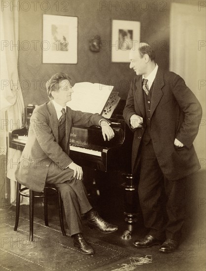 Alexander Zemlinsky and Arnold Schönberg in Prague, 1917. Creator: Photo studio Schlosser & Wenisch, Prague  .