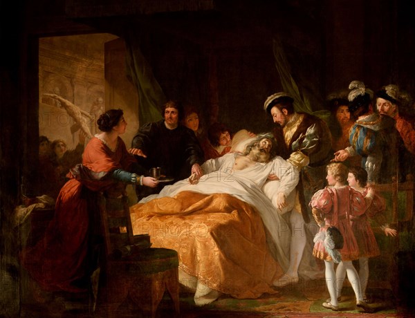 The Death of Leonardo da Vinci in the Arms of Francis I, 1781. Creator: Ménageot, François-Guillaume (1744-1816).