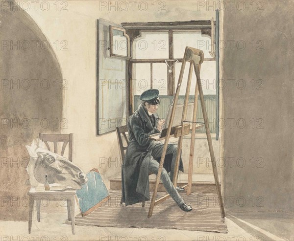 The painter Johann Adam Klein (1792-1875) before His Easel , 1818. Creator: Erhard, Johann Christoph (1795-1822).