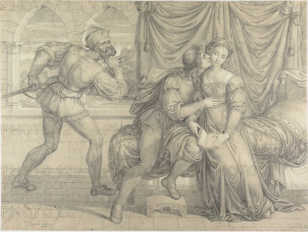 Paolo and Francesca, surprised by Gianciotto Malatesta, 1809. Creator: Koch, Joseph Anton (1768-1839).