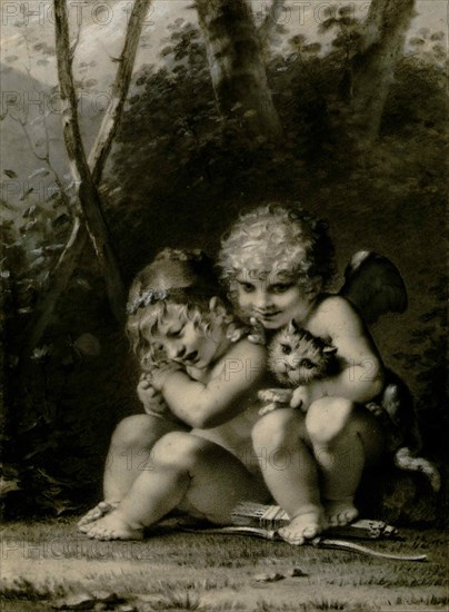 Cupid and little girl playing with a cat. Creator: Prud'hon, Pierre-Paul (1758-1823).
