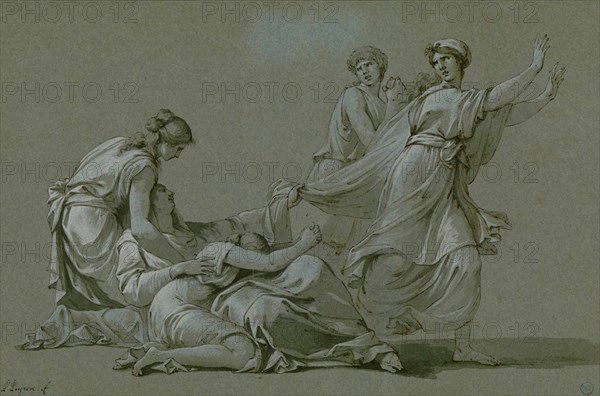 The young men and maidens of Athens to be offered as sacrificial victims to Minotaur, ca 1778. Creator: Peyron, Jean-François-Pierre (1744-1814).