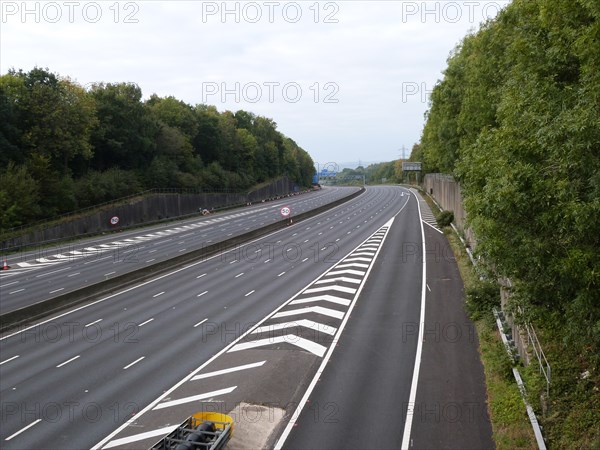 Deserted M27 Motorway due to closure for bridge demolition at Rownhams 2018. Creator: Unknown.