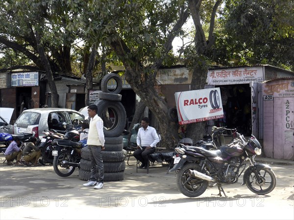 Motorcycle repair shop, Uttarakhand, India 2017. Creator: Unknown.