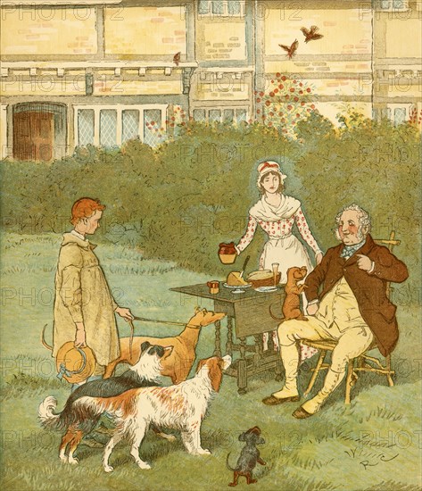 The Farmer's Boy with his master's dogs, c1881. Creator: Randolph Caldecott.