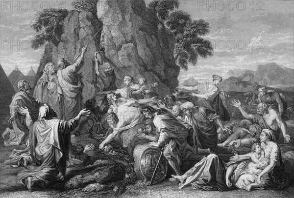 'Moses "smote the rock twice, and the water came out abundantly"', 1840. Creator: George Presbury.