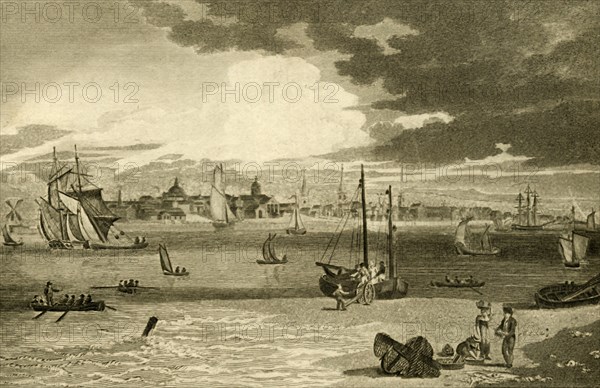 'View of Liverpool, from the ferry, Lancashire', 1808. Creator: William Angus.