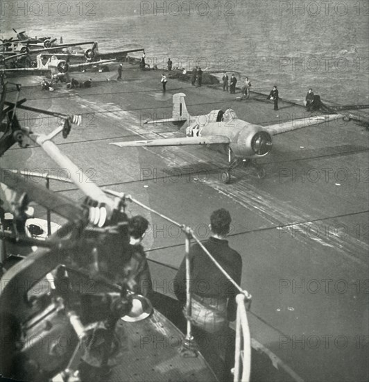 Fighter planes on board an aircraft carrier, Second World War, c1943. Creator: Unknown.