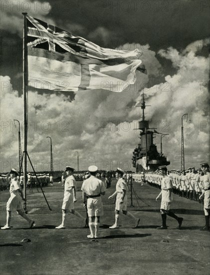 British sailors on the deck of an aircraft carrier, Second World War, c1943.  Creator: Unknown.