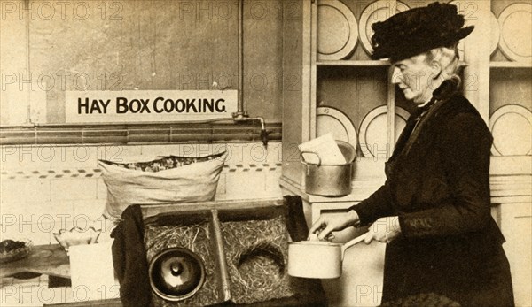 Hay box cooking, First World War, 1914-1918, (1933).  Creator: Unknown.