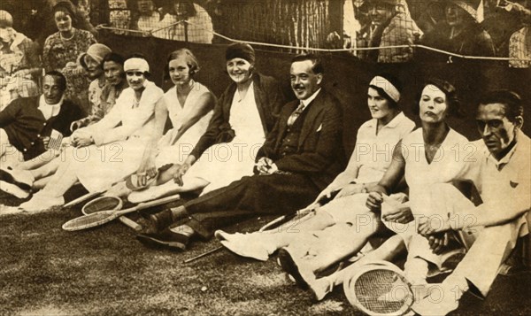 Former king Manuel II of Portugal with tennis players, Britain, 1930, (1933).  Creator: Unknown.