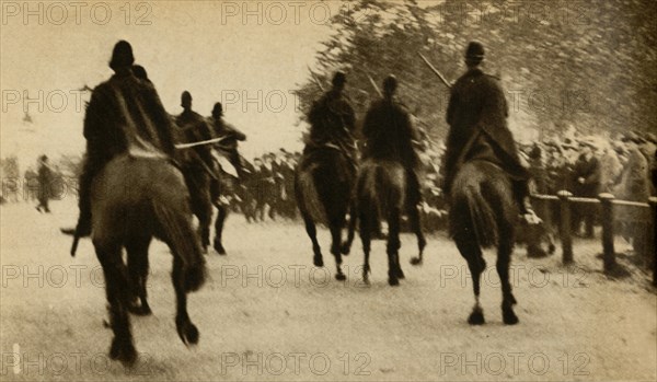 Mounted police baton-charging marchers, Means Test protests, Hyde Park, London, 1932, (1933). Creator: Unknown.