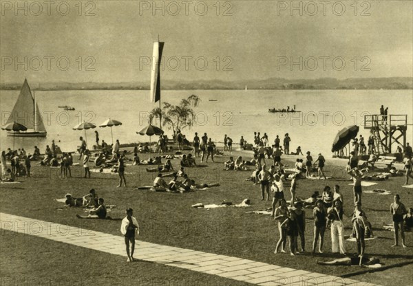 Bathers on the shores of Lake Constance, Bregenz, Austria, c1935. Creator: Unknown.