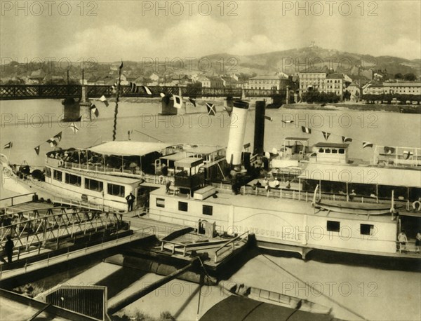 The 'Franz Schubert' steamship on the River Danube, Linz, Upper Austria, c1935. Creator: Unknown.