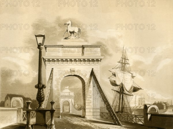 'Norfolk Bridge, New Shoreham', 1835. Creator: George Baxter.