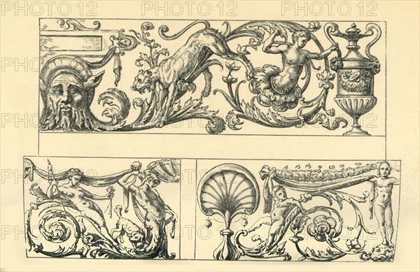 Designs for grotesque friezes, 16th century, (1881).  Creator: Unknown.