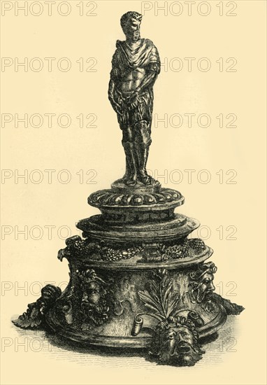Bronze inkstand with figurine of a Roman emperor, mid 16th century, (1881). Creator: W. W. McCarty.