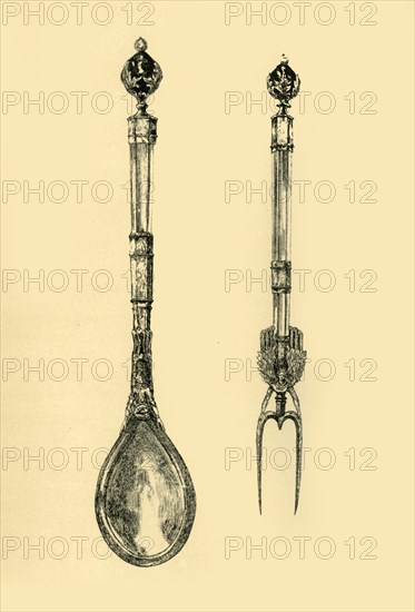 Spoon and fork, 15th century, (1881). Creator: T Charbonnier.