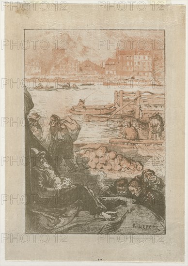 [Peasants by a Dock, Paris]. Creator: Auguste Louis Lepère (French, 1849-1918).