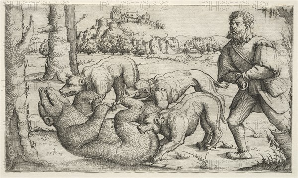 A Bear Hunt, 1569. Creator: Augustin Hirschvogel (German, 1503-1553).