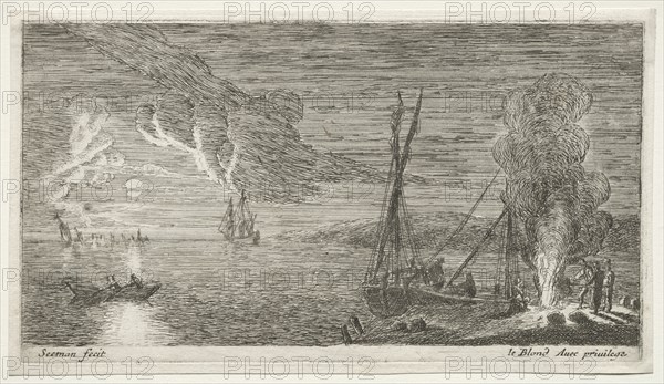 A Bonfire and Moonlight. Creator: Reinier Nooms (Dutch, c. 1623-1667).