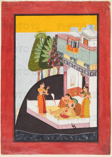 A Disconsolate Lady on a Terrace with Attendants, c. 1730. Creator: Unknown.